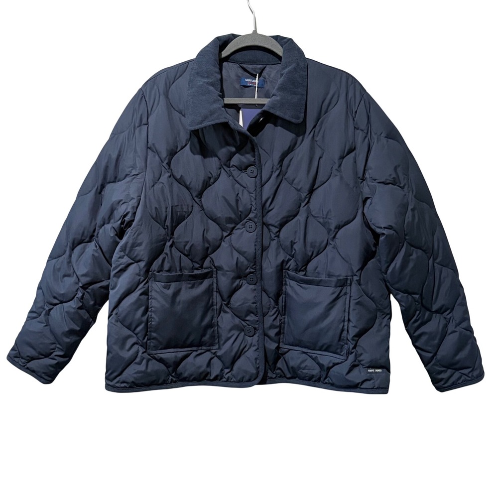 Saint James Juliana Jacket Womens 16 Navy Blue Quilted Down Corduroy Collar - Picture 2 of 10